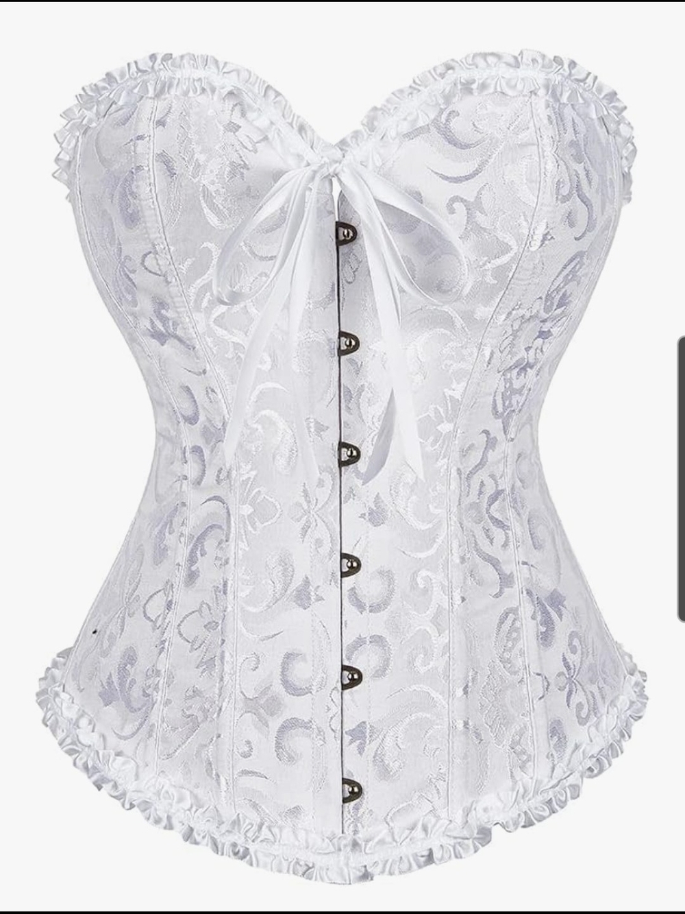 White Satin Brocade Strapless Corset Bustier - Women Intimates Size Med